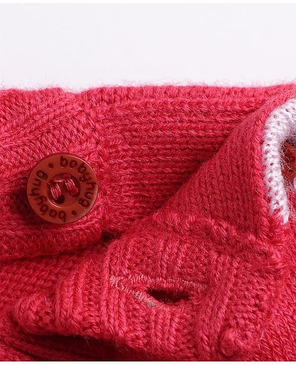 Babyhug Knit Full Sleeves Sweater Set With Heart Design  - Red
