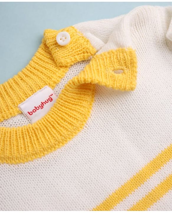 Babyhug Knit Full Sleeves Sweater and Pant Set with Stripes - Blue, Yellow