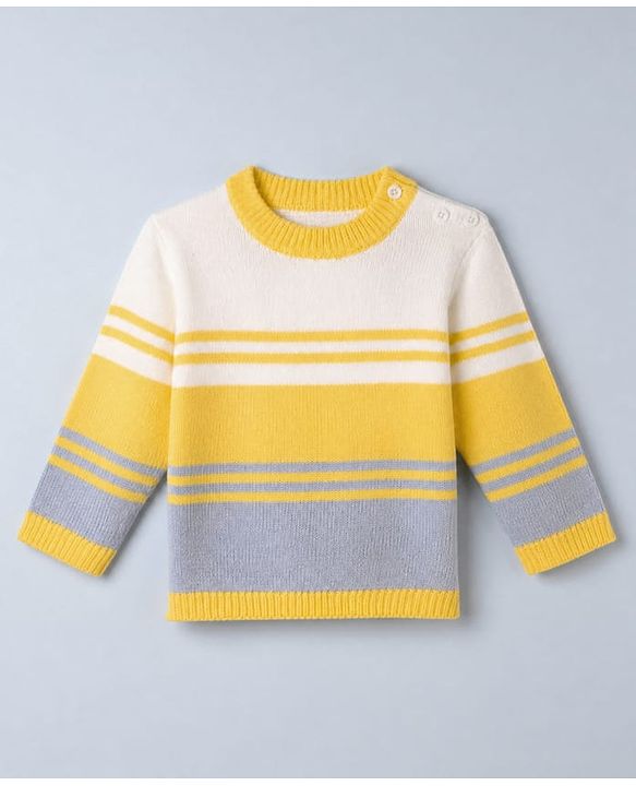 Babyhug Knit Full Sleeves Sweater and Pant Set with Stripes - Blue, Yellow