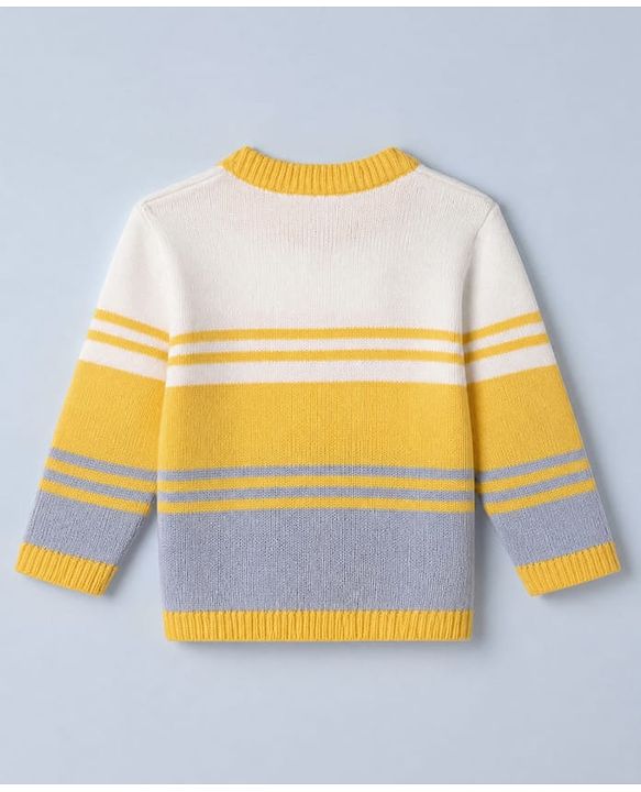 Babyhug Knit Full Sleeves Sweater and Pant Set with Stripes - Blue, Yellow