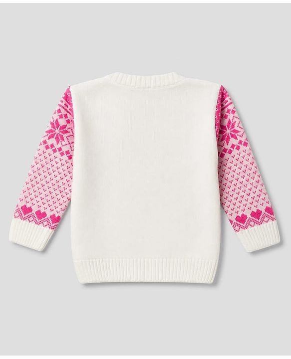 Babyhug Knit Full Sleeves Sweater Set With Floral Design - Pink