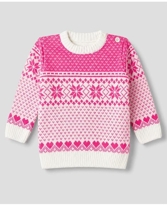 Babyhug Knit Full Sleeves Sweater Set With Floral Design - Pink