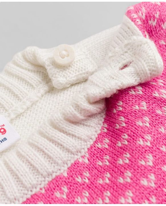 Babyhug Knit Full Sleeves Sweater Set With Floral Design - Pink