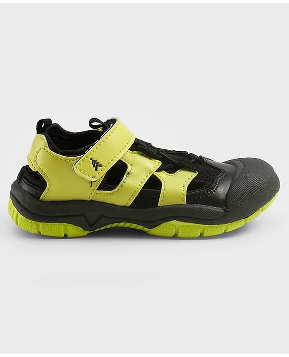 Pine Kids Velcro Closure Solid Sandals With Logo Print - Green