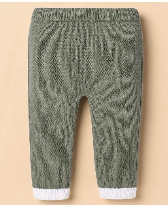 Babyhug Knit Full Raglan Sleeves Front Open Sweater and Pant Set with Color Block - Green Yellow