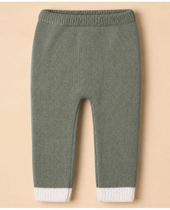Babyhug Knit Full Raglan Sleeves Front Open Sweater and Pant Set with Color Block - Green Yellow