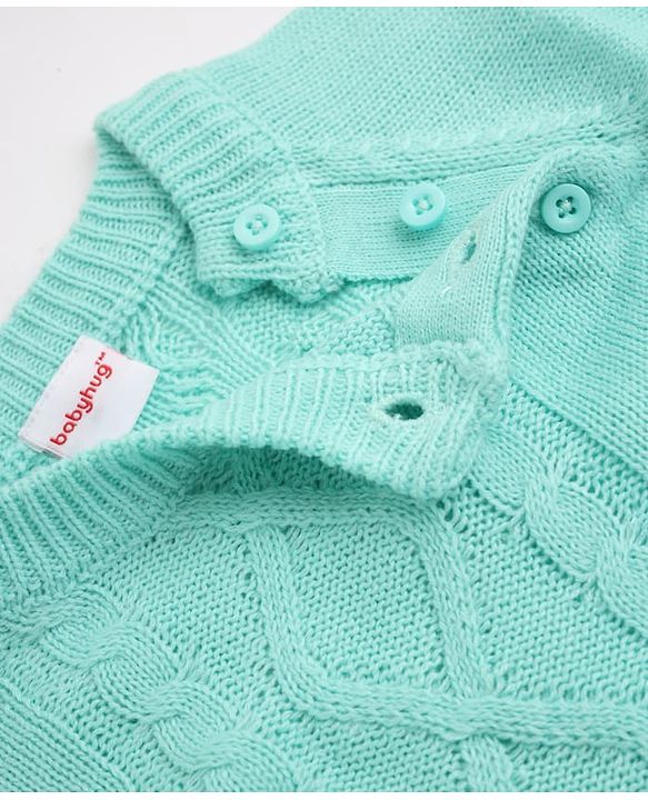 Babyhug Knit Full Raglan Sleeves Sweater & Pant Set with Cable Knit - Blue
