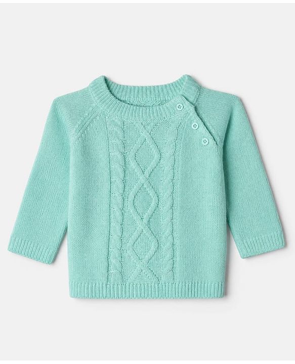 Babyhug Knit Full Raglan Sleeves Sweater & Pant Set with Cable Knit - Blue