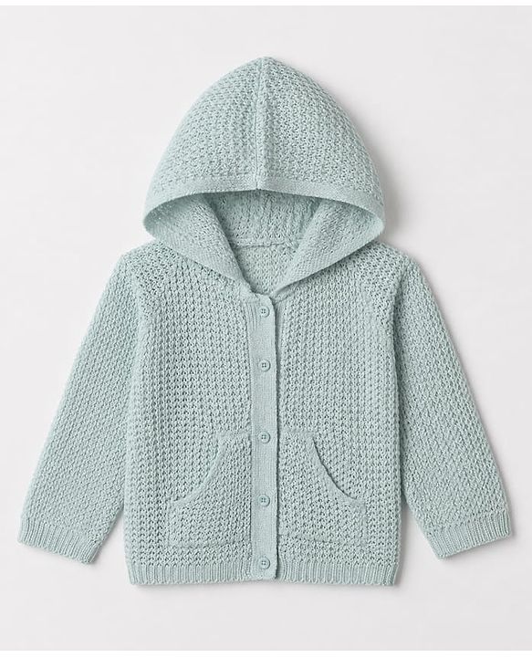 Babyhug Knit Full Sleeves Hooded Sweater & Pant Set with Cable Knit - Aqua Blue