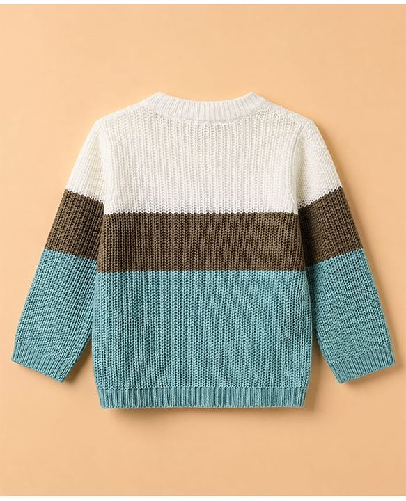 Babyhug Knit Full Sleeves Sweater & Pant Set with Color Block - Blue
