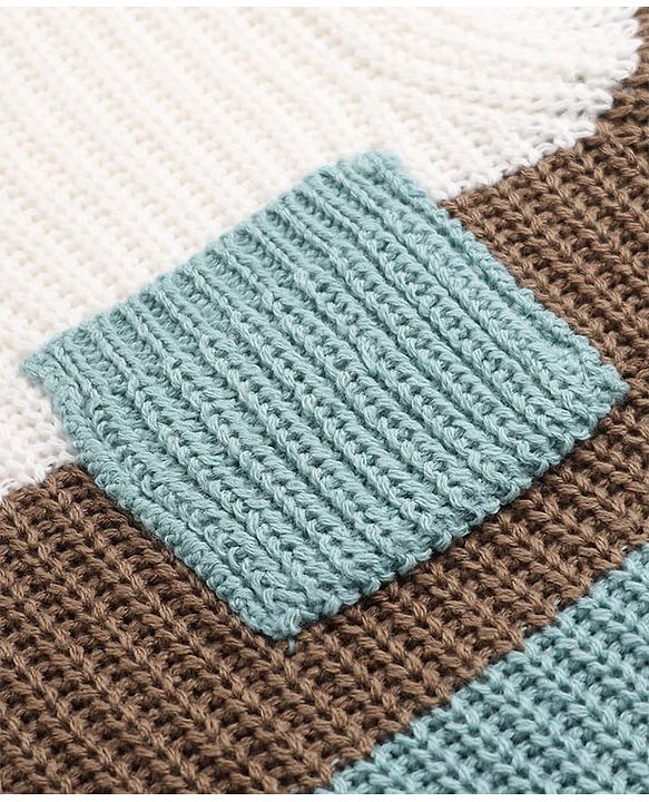Babyhug Knit Full Sleeves Sweater & Pant Set with Color Block - Blue