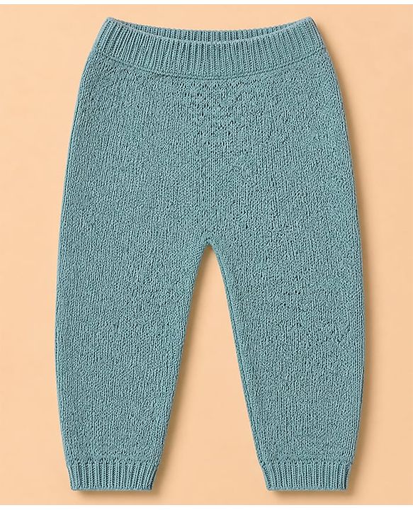 Babyhug Knit Full Sleeves Sweater & Pant Set with Color Block - Blue