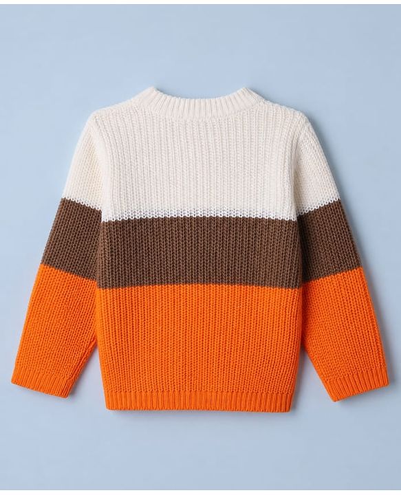 Babyhug Knit Full Sleeves Hooded Sweater & Pant Set with Cable Knit - Orange