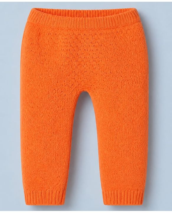Babyhug Knit Full Sleeves Hooded Sweater & Pant Set with Cable Knit - Orange