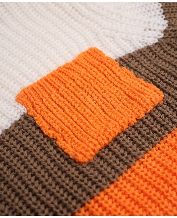 Babyhug Knit Full Sleeves Hooded Sweater & Pant Set with Cable Knit - Orange
