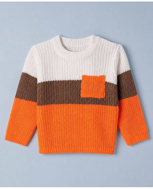 Babyhug Knit Full Sleeves Hooded Sweater & Pant Set with Cable Knit - Orange