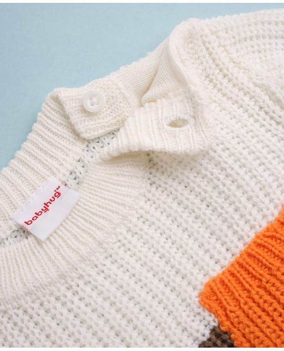 Babyhug Knit Full Sleeves Hooded Sweater & Pant Set with Cable Knit - Orange