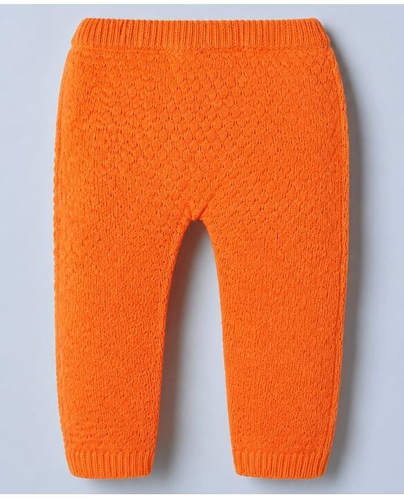 Babyhug Knit Full Sleeves Hooded Sweater & Pant Set with Cable Knit - Orange