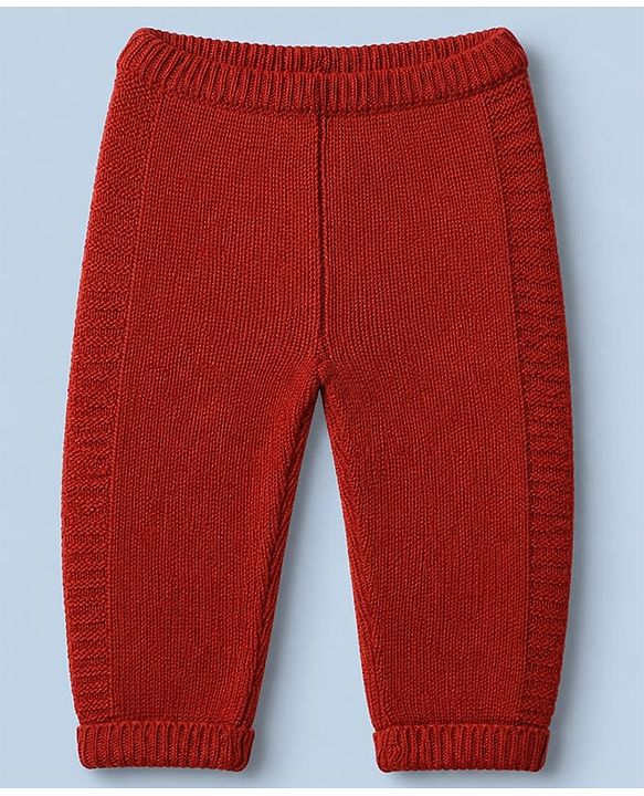 Babyhug Knit Full Raglan Sleeves Striped Sweater & Pant Set - Dark Red, White