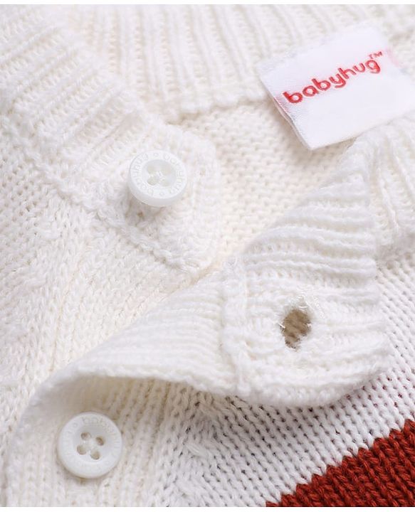 Babyhug Knit Full Raglan Sleeves Striped Sweater & Pant Set - Dark Red, White
