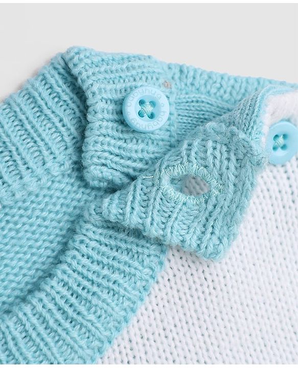 Babyhug Knit Full Sleeves Sweater & Pant Set with Argyle Embroidery - Blue