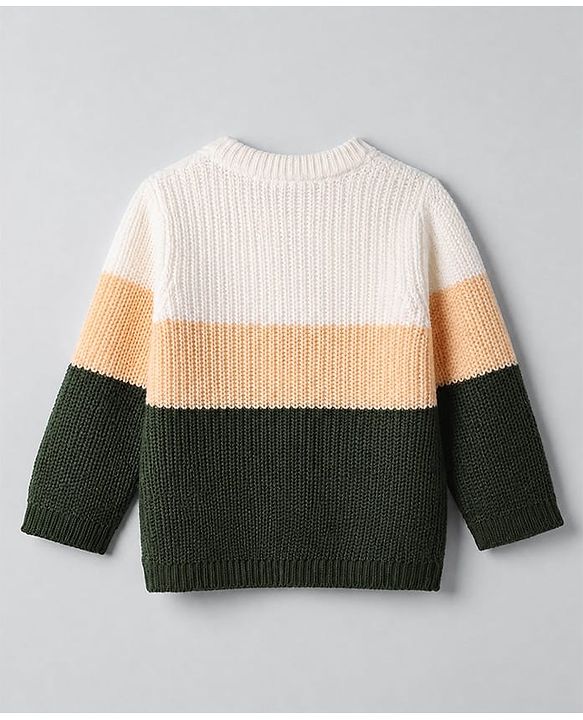 Babyhug Knit Full Sleeves Sweater & Pant Set with Color Block - Green
