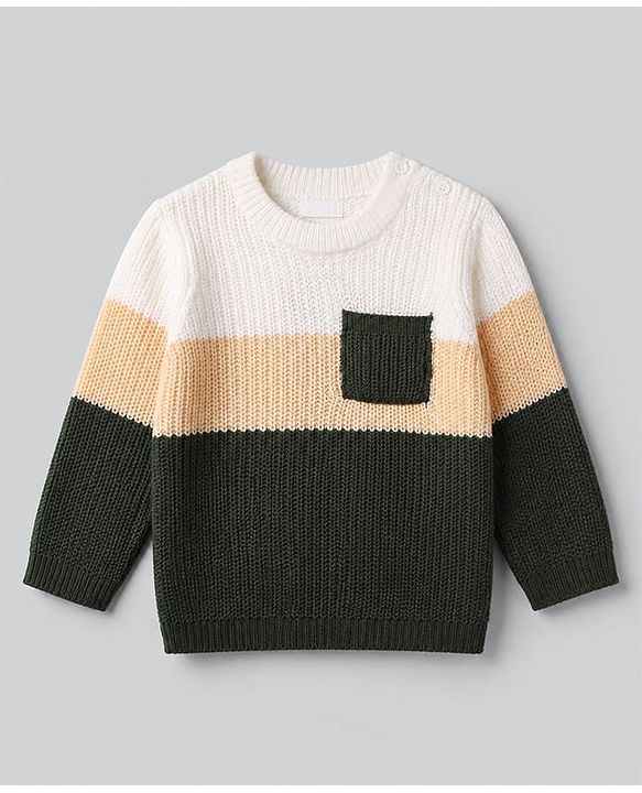 Babyhug Knit Full Sleeves Sweater & Pant Set with Color Block - Green