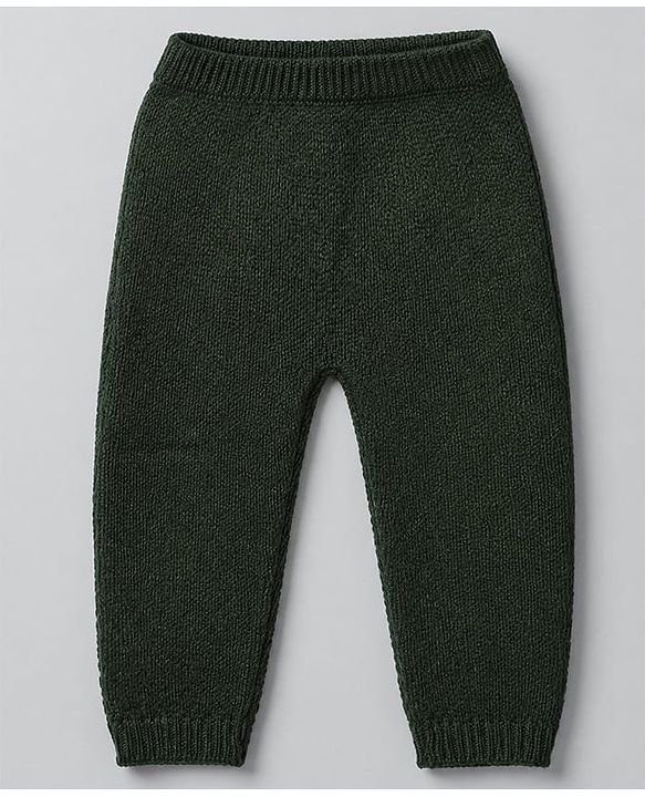 Babyhug Knit Full Sleeves Sweater & Pant Set with Color Block - Green