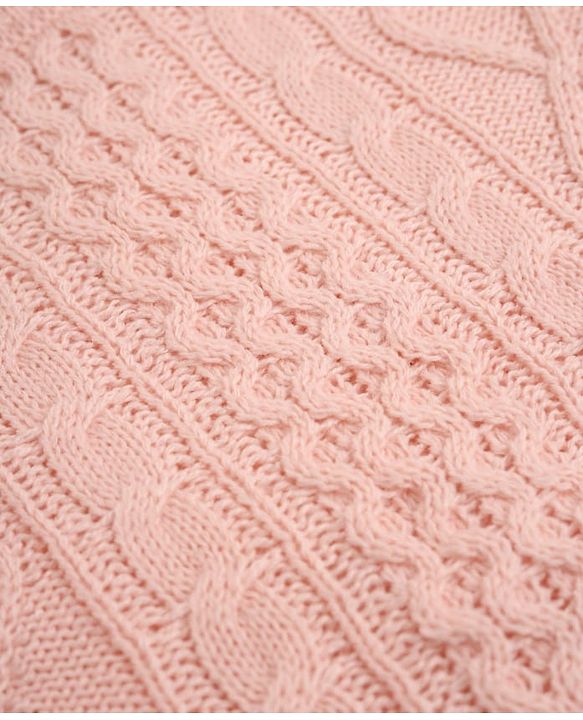 Babyhug Knit Full Sleeves Sweater and Pant Set with Cable Knit Design - Peach