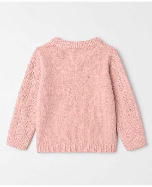 Babyhug Knit Full Sleeves Sweater and Pant Set with Cable Knit Design - Peach