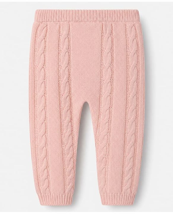 Babyhug Knit Full Sleeves Sweater and Pant Set with Cable Knit Design - Peach