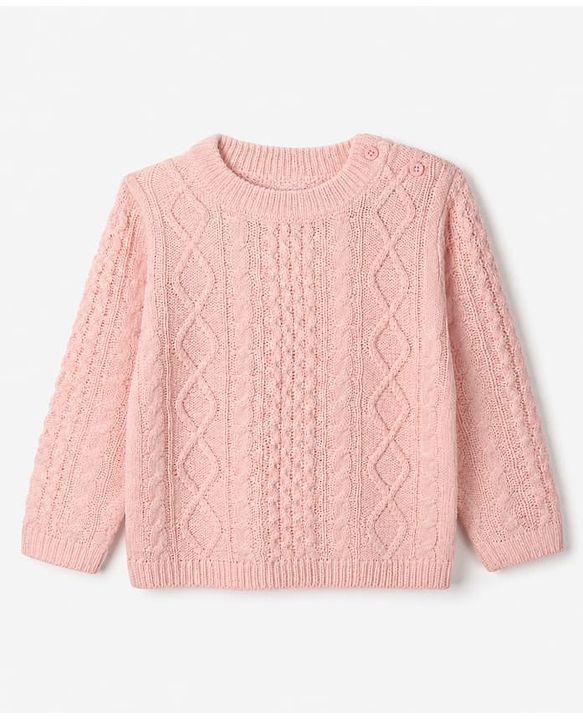 Babyhug Knit Full Sleeves Sweater and Pant Set with Cable Knit Design - Peach