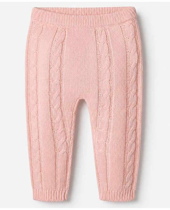 Babyhug Knit Full Sleeves Sweater and Pant Set with Cable Knit Design - Peach