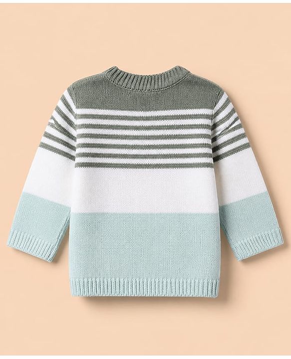 Babyhug Knit Full Sleeves Sweater and Pant Set with Stripes & Color Block - Light Blue