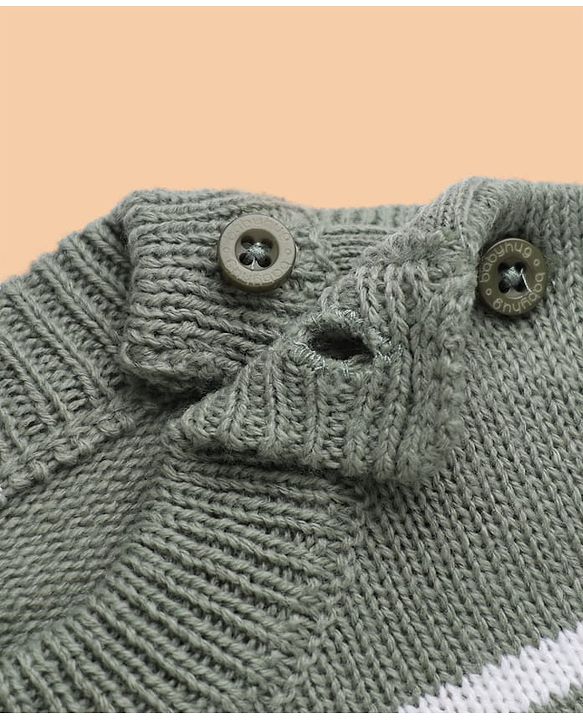 Babyhug Knit Full Sleeves Sweater and Pant Set with Stripes & Color Block - Light Blue