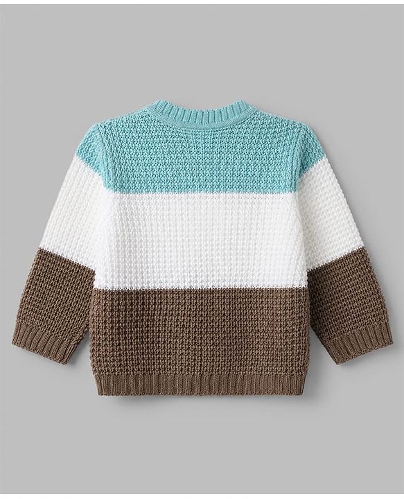 Babyhug Knit Full Sleeves Sweater and Pant Set with Cable Knit Design & Color Block - Beige &, Blue