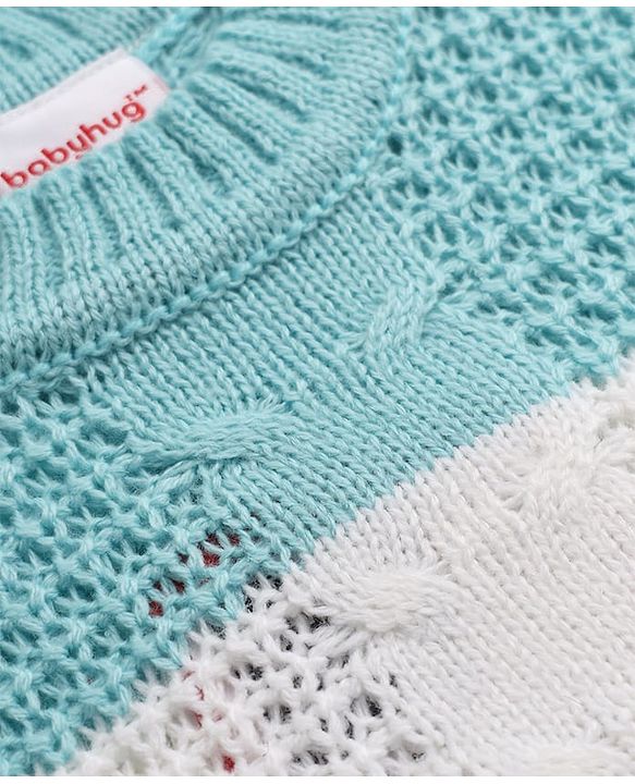 Babyhug Knit Full Sleeves Sweater and Pant Set with Cable Knit Design & Color Block - Beige &, Blue