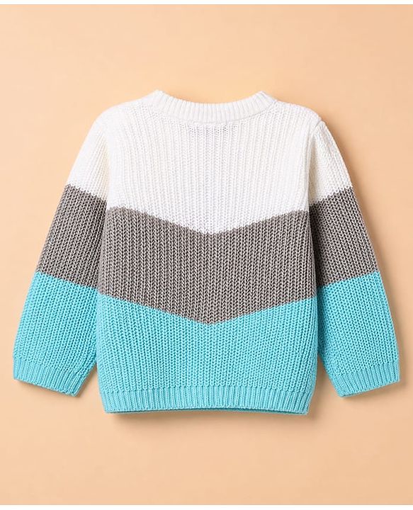 Babyhug Knit Full Sleeves Sweater and Pant Set with Color Block - Blue