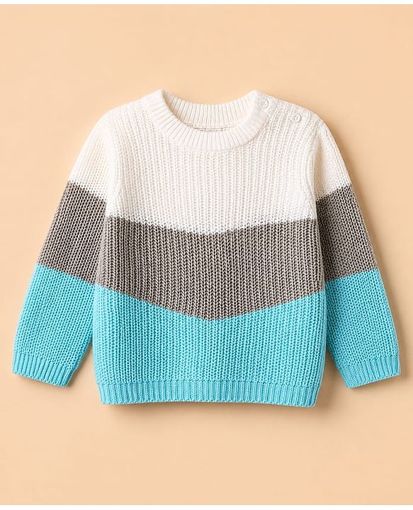 Babyhug Knit Full Sleeves Sweater and Pant Set with Color Block - Blue