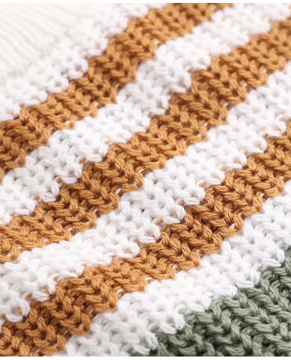 Babyhug Knit Full Sleeves Sweater and Pant Set with Stripes - Mustard, Green