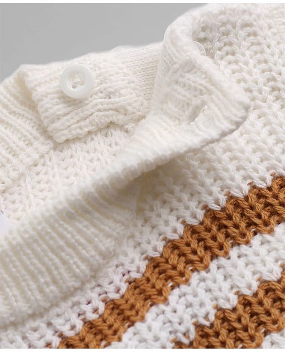 Babyhug Knit Full Sleeves Sweater and Pant Set with Stripes - Mustard, Green