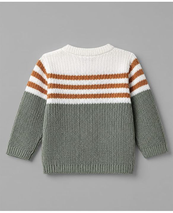 Babyhug Knit Full Sleeves Sweater and Pant Set with Stripes - Mustard, Green
