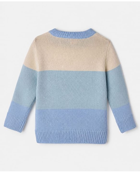 Babyhug Knit Full Sleeves Sweater and Pant Set with Color Block & Cable Knit - Blue