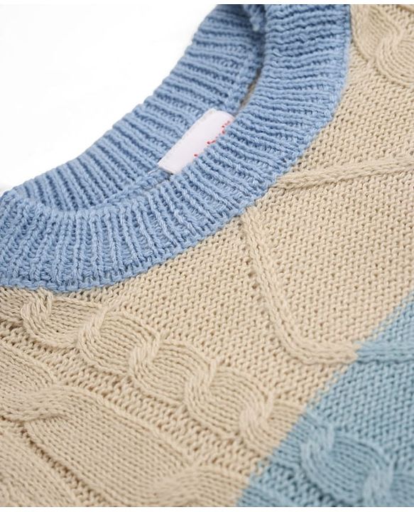 Babyhug Knit Full Sleeves Sweater and Pant Set with Color Block & Cable Knit - Blue