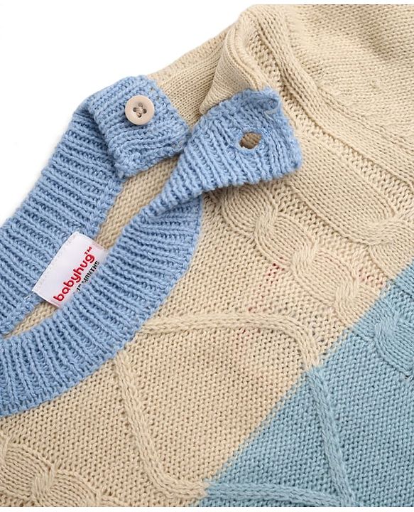 Babyhug Knit Full Sleeves Sweater and Pant Set with Color Block & Cable Knit - Blue