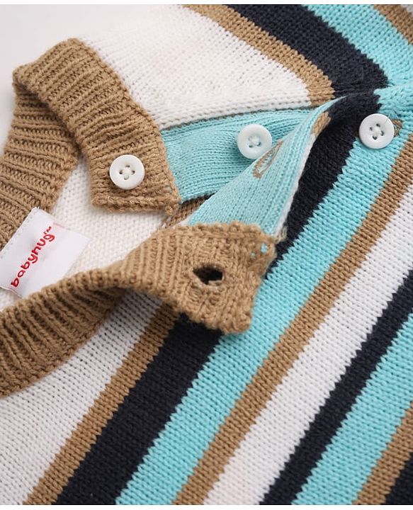 Babyhug Knit Full Sleeves Sweater and Pant Set with Stripes - Blue