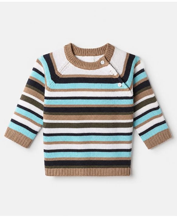 Babyhug Knit Full Sleeves Sweater and Pant Set with Stripes - Blue