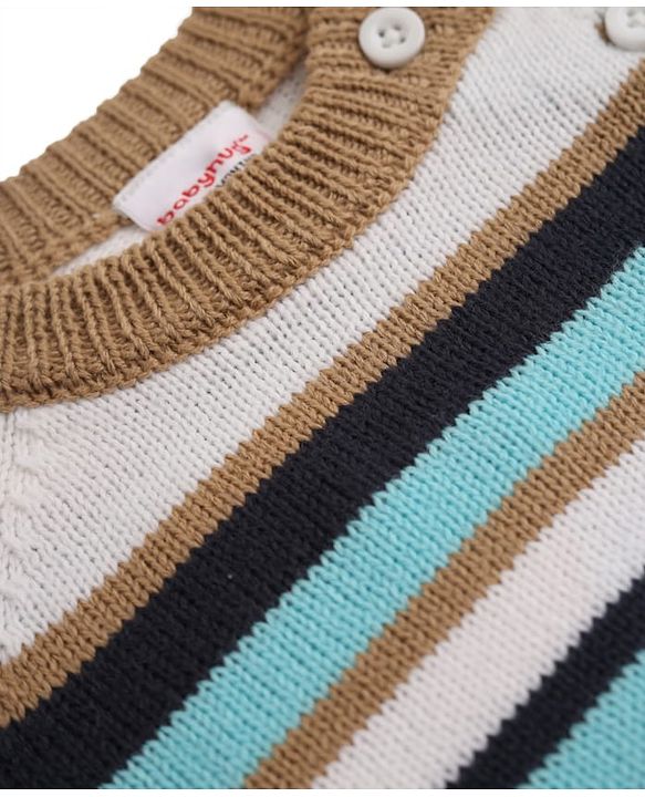 Babyhug Knit Full Sleeves Sweater and Pant Set with Stripes - Blue