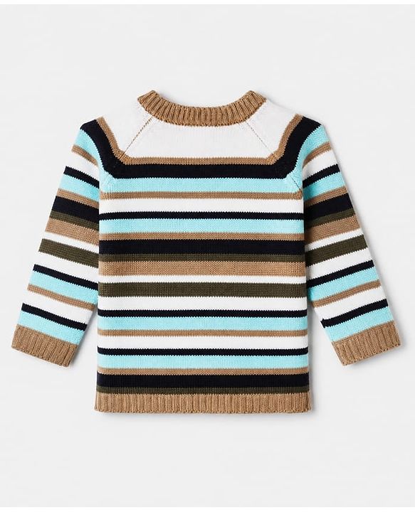Babyhug Knit Full Sleeves Sweater and Pant Set with Stripes - Blue