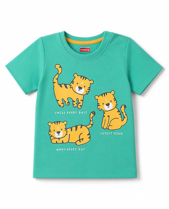 Babyhug Single Jersey Knit Half Sleeves Cub Printed T-Shirt & Shorts Set - Mint